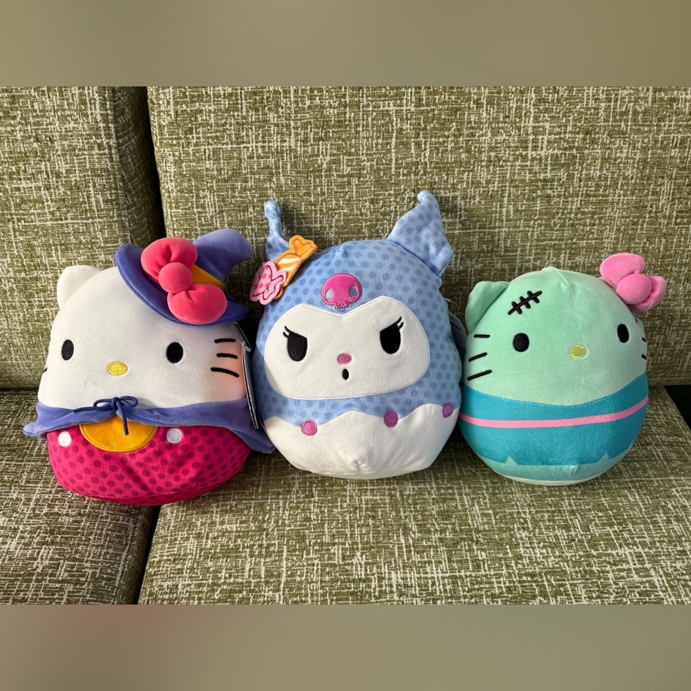 NEW w/ tags Sanrio Hello Kitty Witch Frankenstein + Kuromi set of 3 squishmallow